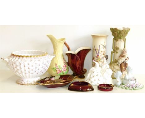 Royal Dux vase, Crown Devon vase, Royal Doulton figure, Naples doves, Spode vase, collection of Carltonware Condition reports