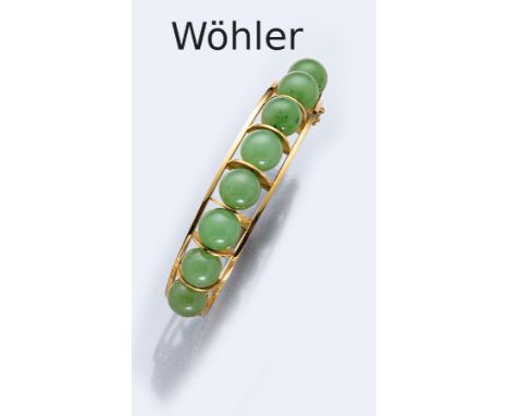 18 kt Gold Armreif mit Chrysopraskugeln,   GG 750/000, Meistermarke WÖHLER MANNHEIM, Einzelanfertigung, sehr gute Verarbeitun