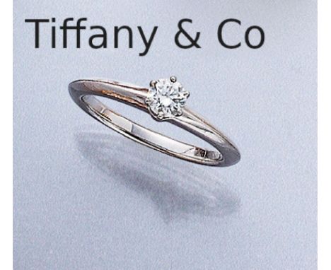 Platin Ring mit Diamant, TIFFANY &amp; CO.,   Brillant ca. 0.26 ct (grav.) feines Weiß/lp-vs, sign. und num., RW 52Platinum r