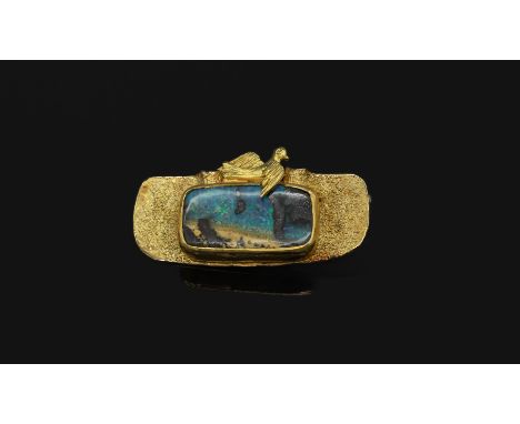 18 kt Gold Brosche mit Boulderopal, GG 750/000,   Meistermarke Ebbe Weiss-Weingart (1923-2019), erhielt versch. Auszeichnunge