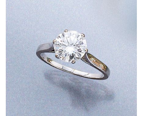 18 kt Gold Ring mit Brillant,   WG 750/000, Brillant-Solitär ca. 2.25 ct Weiß/vs, RW 55, ca. 3.4 g Schätzpreis: 38000, - EUR1