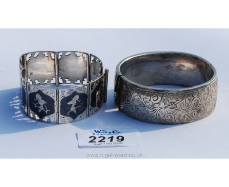 A silver bangle and a Siam silver Bracelet