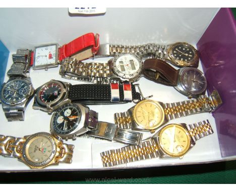 Ten watches including copy of Rolex, Timex, Tommy Spirit, Sekonda, etc.