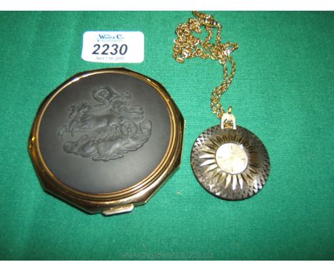 A Stratton Compact with black basalt lid and a Ladies Buler pendant Watch