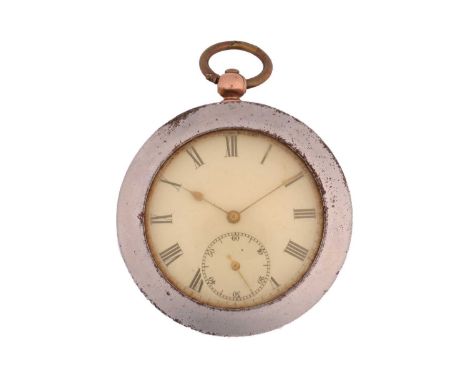 A French open-face pocket watch and a steel pair case, featuring a key wound movement in a yellow metal stamped 9k and measur