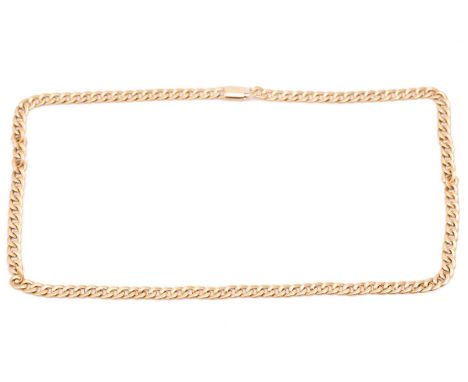 A yellow metal curb link necklace, contains continuous flat curb links and fastens with a box clasp, marked with Italian assa