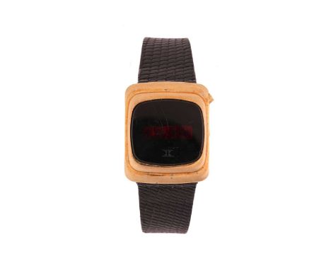 A Fairchild 14k gold cased digital LED wristwatch, circa 1973, the dial of square form with central digital display, with ill