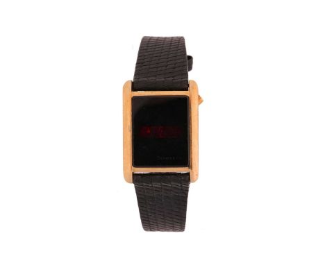 A Tiffany &amp; Co 'Fairchild' 14k gold cased LED digital wristwatch, circa 1973, the dial of square form with central digita