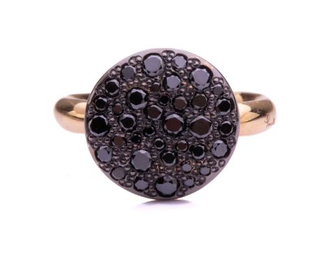 Pomellato - 'Sabbia' ring set with treated black diamonds, ring head comprising a round textured panel, pavé-set with treated
