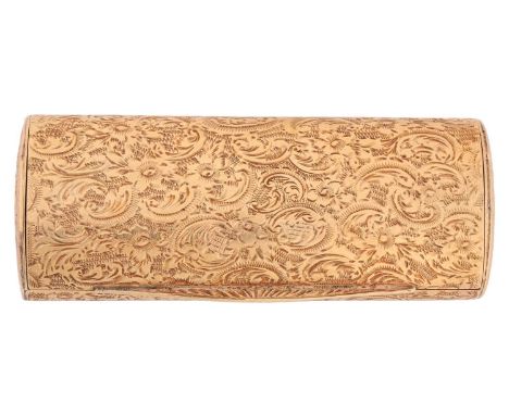 An Austro-Hungarian snuff box, of elliptic cylindrical form, both body and cover are embellished with intricately chased scro