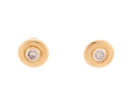 A pair of diamond stud earrings, each comprising a brilliant-cut diamond of 2.8 mm, flush-set in slightly raised collet to a 