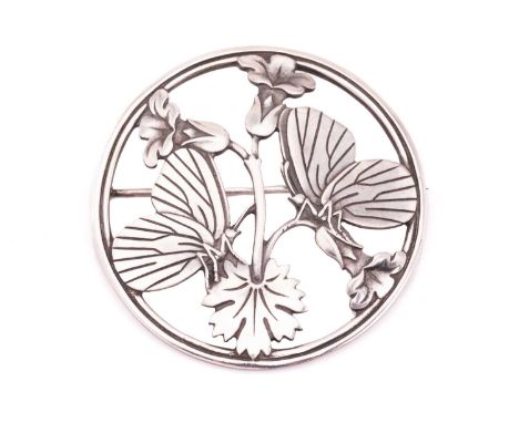 Georg Jensen - a butterfly brooch, fitted with hinged pin-stem and roll-over safety catch, designed by Arno Malinowski, No. 2