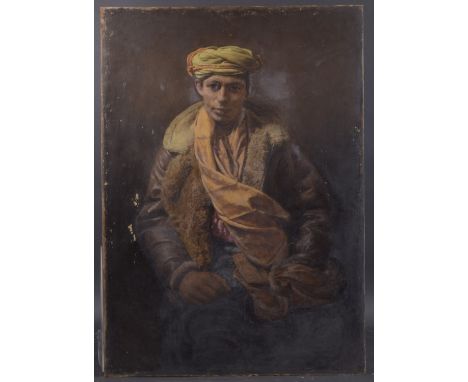GEORGE WEISSBORT (1928 - 2013) PORTRAIT OF A MAN IN A TURBAN Oil on panel, unframed 86cm x 60cm