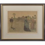 ARTHUR HOPKINS (1848-1930) 'The Last Croquet Game of the Season' coloured print with annotation 9.5"