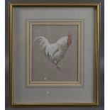 PAOUL MILLAIS 'The White Cockeral' pastel, signed, Tyron Gallery label, 7.5" x 6.25" (19.5cm x
