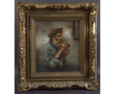 ITALIAN SCHOOL. Portrait, head and shoulders of an old man smoking a pipe. 15" x 13" (38cm x 33cm), in a good gilt frame