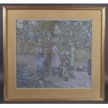 MERVAT (20TH CENTURY) Women collecting water pastel, signed and dated 1989, 16.5" x 18" (41cm x