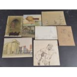 A MISCELLANEOUS COLLECTION OF EIGHT WATERCOLOURS AND DRAWINGS Including the Bargate, Southampton