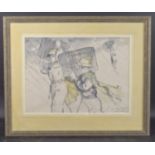NGUYEN THU (VIETNHAM 1930-2023) 'Carrying Supplies' figures carrying packing cases in the rain,