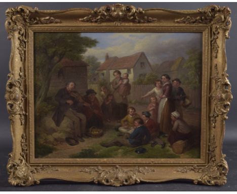 IRISH SCHOOL (19TH CENTURY) Village scene of a fiddler playing to a group of onlookers, oil on canvas, 12.5" x 16.5" (32cm x 