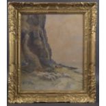 ARCHIBOLD DAVID REID (1844-1908) 'Seashore in Arran' cattle and sheep on a cliff side beach,