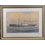 MARINUS DE LONGERE (DUTCH 1912-1978) Steamship 'Nicolaos' at sea with Greek flag flying,