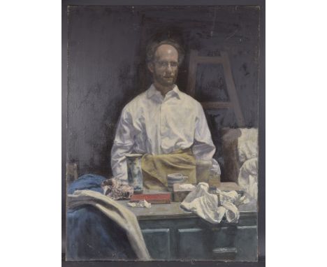 GEORGE WEISSBORT (1928 - 2013) A PORTRAIT OF THE ARTIST in his studio Oil on canvas on board 120cm x 90cm