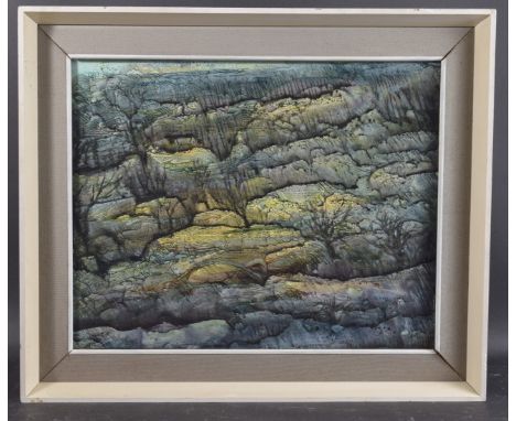 K WHYATT (20TH CENTURY) Stylised landscape, acrylic on board, signed, 16" x 20" (40cm x 50cm)