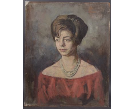 GEORGE WEISSBORT (1928 - 2013) A PORTRAIT HEAD AND SHOULDERS OF A YOUNG LADY Oil on panel, unframed. 66cm x 52cm