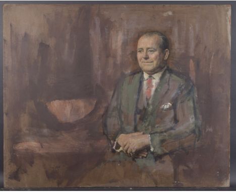 GEORGE WEISSBORT (1928 - 2013) A PORTRAIT OF A SEATED MAN Signed, oil on board, unframed