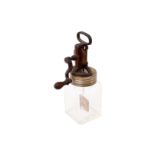 Buttermaschine für die Puppenküche, um 1900, mit Glaseinsatz und Handkurbel, Höhe 12,5 cm,