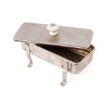 Wohl MÄRKLIN seltener Speisewärmer, um 1900, vernickelt, Porzellanknauf, mit Einsatz, Länge 10 cm,