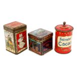 3 ausgefallene Jugendstil-Kaufladendosen, um 1900, Knaufdose ”Cacao”, seltene Dose ”Sample of