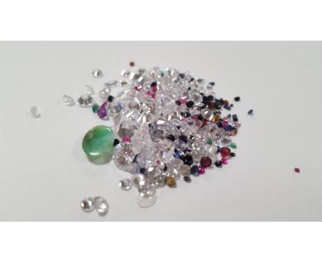 A BAG OF LOOSE MIXED STONES INCLUDING CUBIC ZIRCONIA, RUBY, SAPPHIRE, JADE, GARNET AND CITRINE, 80.46 CT