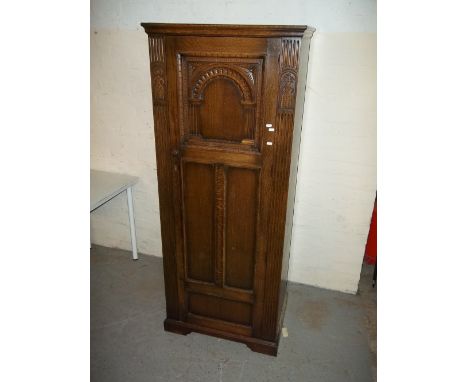 AN ANTIQUE HEAVILY CARVED HALL WARDROBE, W 74 cm, D 51 cm, H 181 cm Condition Report:  Condition is good, a couple of very mi