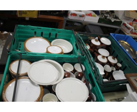 THREE TRAYS OF MAINLY POOLE POTTERY TEA &amp; DINNERWARE (TRAYS NOT INCLUDED)
