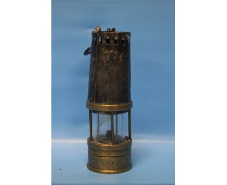 A VINTAGE MINERS LAMP MANUFACTURED BY RICHARD JOHNSON AND RALPH M. MORRISON &amp; CO. OF MANCHESTER AND LIVERPOOL, PATENTED D