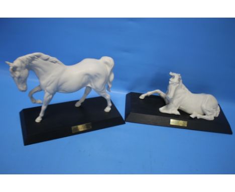 TWO BESWICK HORSES ON PLINTHS 'SPIRIT OF PEACE' AND 'SPIRIT OF FREEDOM'