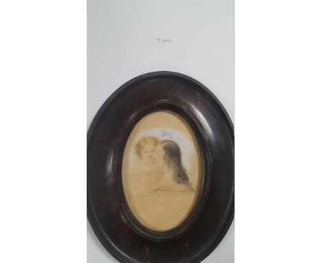 A GEORGIAN MINIATURE PORTRAIT OF A LADY AND CHILDThe portrait appears to be pencil with watercolour highlights, painted on ca