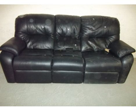 A BLACK LEATHER ELECTRIC RECLINER SOFA