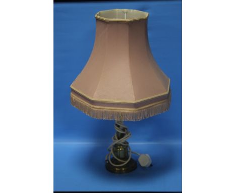 A BRASS LAMP WITH SHADE
