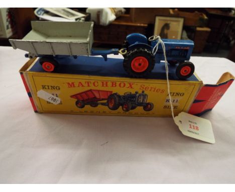 A boxed Matchbox Kingsize Fordson tractor and farm trailer, No. K-11