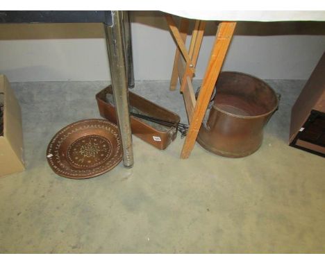 A copper plant trough, copper pot, charger, ladles etc.,
