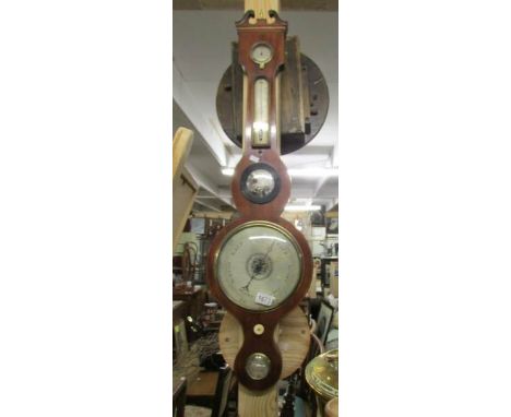 A mahogany inlaid barometer/thermometer.