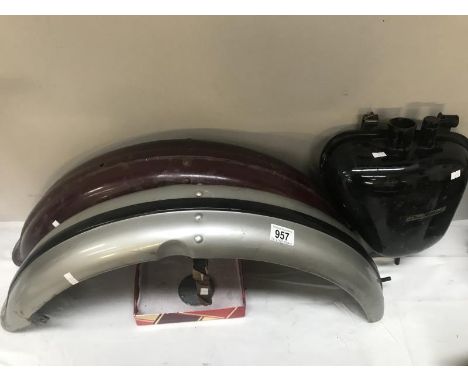 A Triumph Tiger 100 &amp; 5T mudguards &amp; a Triumph oil tank with villiers engine plate