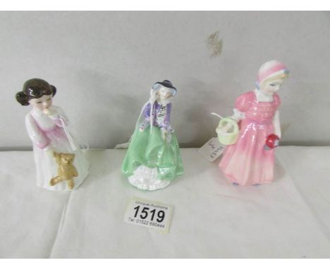 3 small Royal Doulton figurines 'tinkle Bell' HN1677, 'Top O' The HIll' HN2126 and 'Daddy's Girl' HN3435.