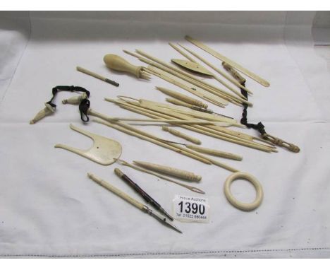 A large quantity of bone and ivory sewing and other implements.