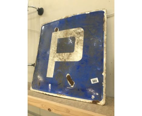 A vinatge enamel 'P' parking sign