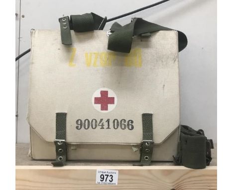 A vintage satchel first aid kit, possibly military