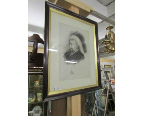 A signed and dated portrait of Queen Victoria.